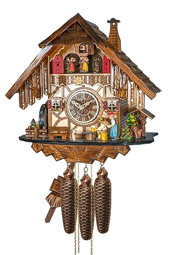 Engstler Cuckoo Clock Black Forest House with Moving Beer Drinker and Woman