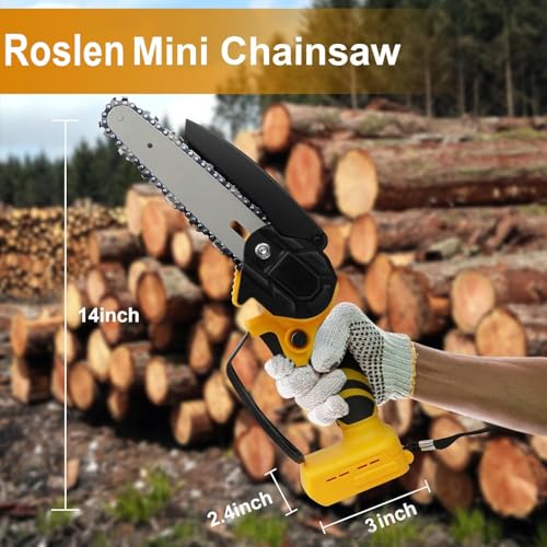 Image of Roslen Mini Chainsaw Cordless With 2 Rechargeable Batteries, Chainsaw Machine 6 inch Cutting Area Wide Heavy Duty, Battery Powered Chainsaw for Wood Working, Tree Trimming (Yellow)