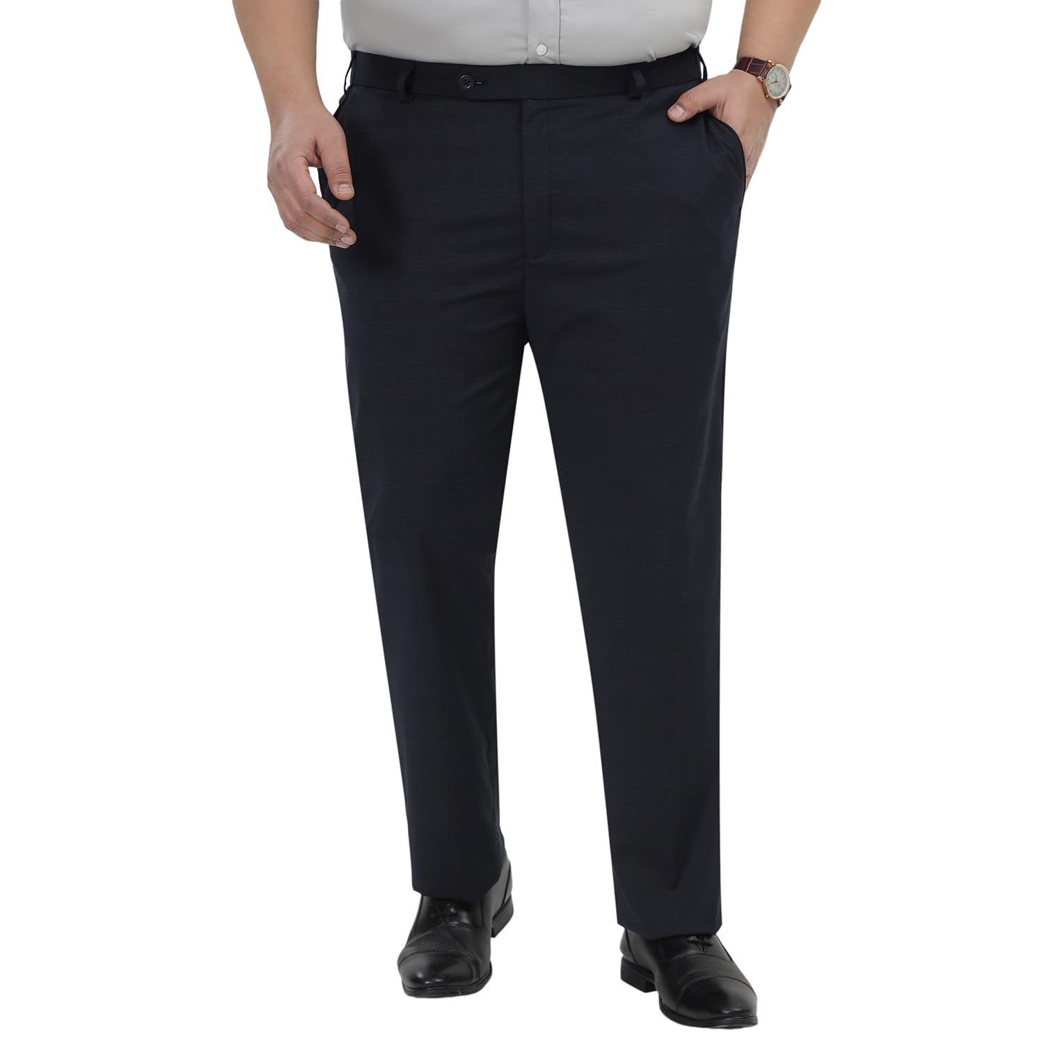john pride Plus Size Men Regular Fit Mid-Rise Navy Blue Checked Formal Trousers (JPTR22011B_Navy Blue)-picture-31