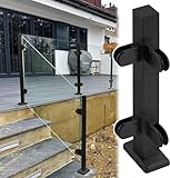 Geländersystem aus schwarzem Glas für Treppen, Deck, Terrasse, kommerzielle Qualität, Glasgeländersystem mit Paneelklemme, 105 cm, rechtwinklige Seite