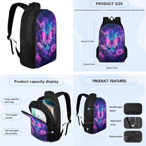 Butterfly Cute Backpacks for Teen Girls 17 inch 4 Pcs Book Bag Set Convenient Enhancing Learning Experience Lightweight Large Capacity Schoolbag Suit for Elementary Middle Student4