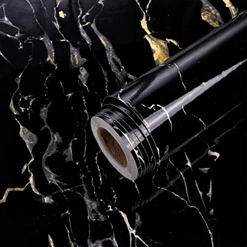 Image of FOKRIM Marble Wallpaper 45x300cm (14 SQFT) Sticker Wallpaper, Peel and Stick, Removable, Self-Adhesive, Waterproof, Decorative Wallpaper for Home, Kitchen, Bedroom, Office (Gold Black, 45X300)