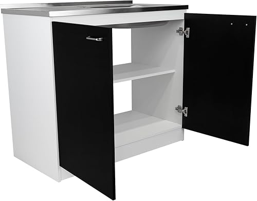 Vista 16 de Tuhome Napoles - Fregadero de cocina utilitario, armario de almacenamiento con estante y puertas dobles, gabinete de fregadero de cocina todo en uno