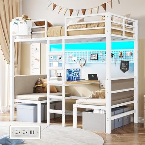 DICTAC Twin Loft Bed with Desk Cover