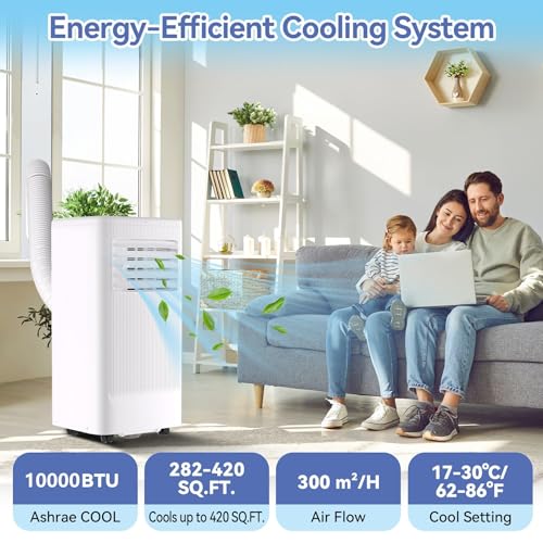 Image of 10,000 BTU Portable Air Conditioners, 4-in-1 Free Standing Cooling AC Unit with Dehumidifier Fan Function, Cools Room up 450 Sq. Ft, Auto Swing, Sleep Mode, 24H Timer, for bedroom