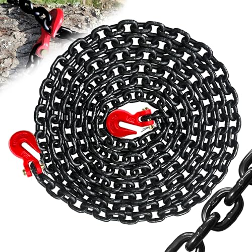 Image of 5 /16 inch Binder Chain,15FT Trailer Safety Chains with Clevis Grab Hooks, 4:1 Safety Factor, 4,900 lbs Safe Working Load | Heavy Duty Chain for Towing,Transporting,Logging(EP Black)