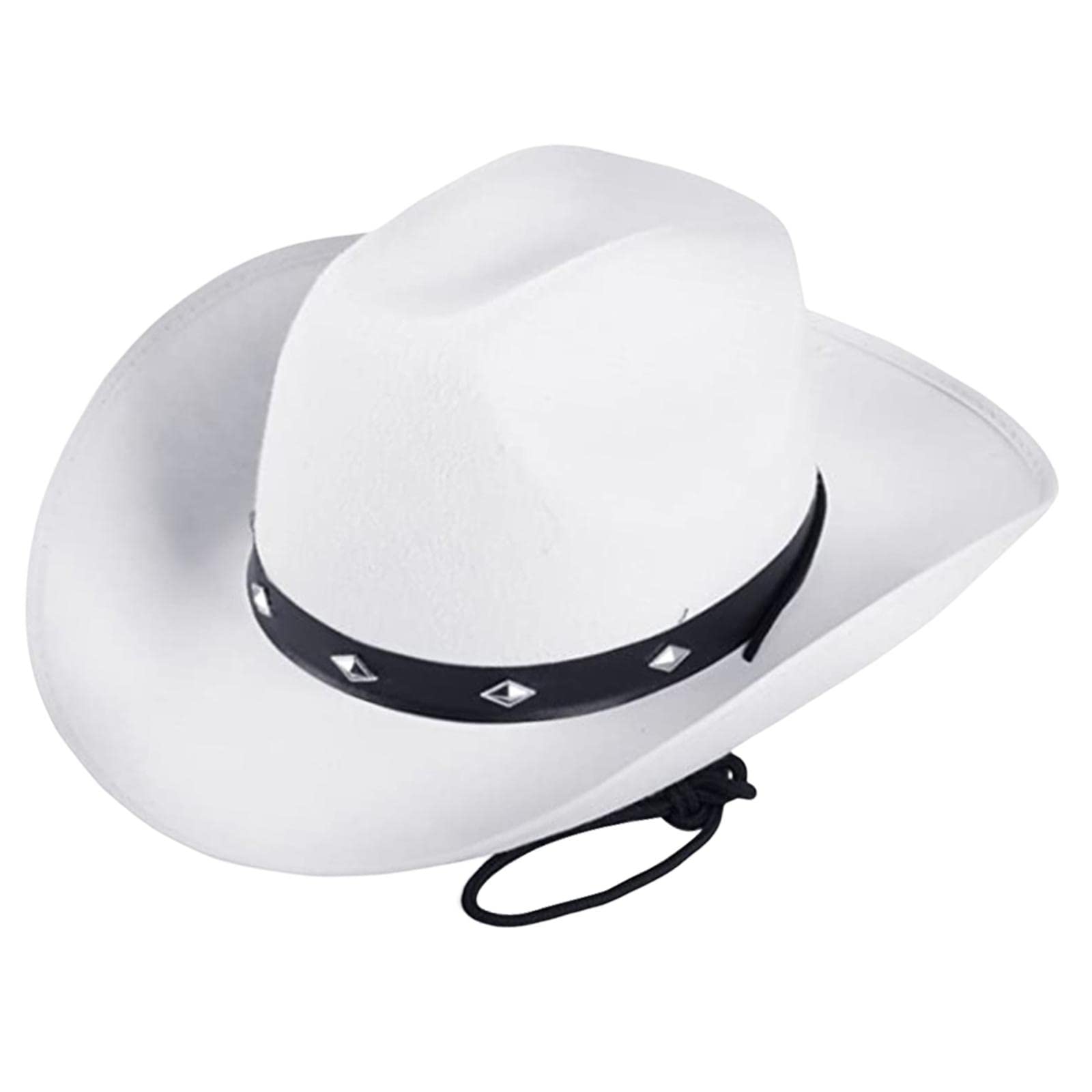 Western Felt Cowboy Hat with Drawstring Rope Jazz Top Hat for Dress up White-picture-14
