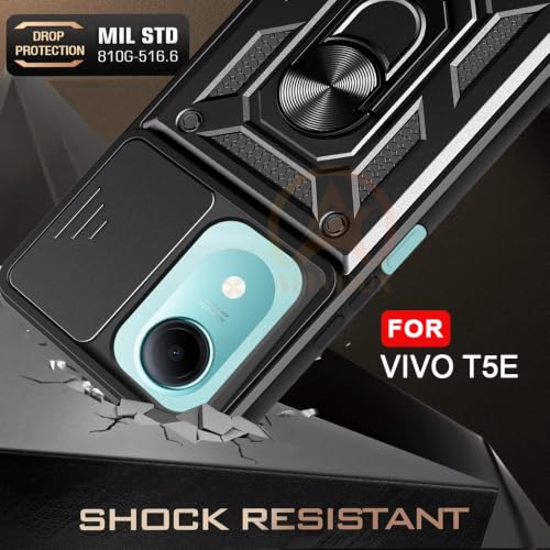Image of Armor Bumper Back Cover Case for Vivo T5E Rotating Camera Cover, Ring Holder & Kickstand | Heavy Duty & 360 Degree Protection Back Cover for Vivo T5E (Black)