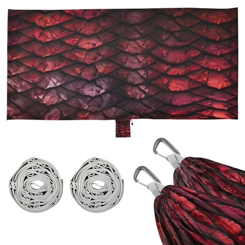 SDMKA Red Dragons Scale Camping Hammock, 330 lbs with 2 Tree Straps, Carry Bag, Single Portable Hammock for Outdoor/Indoor, Hiking, Beach, Backpacking, Travel