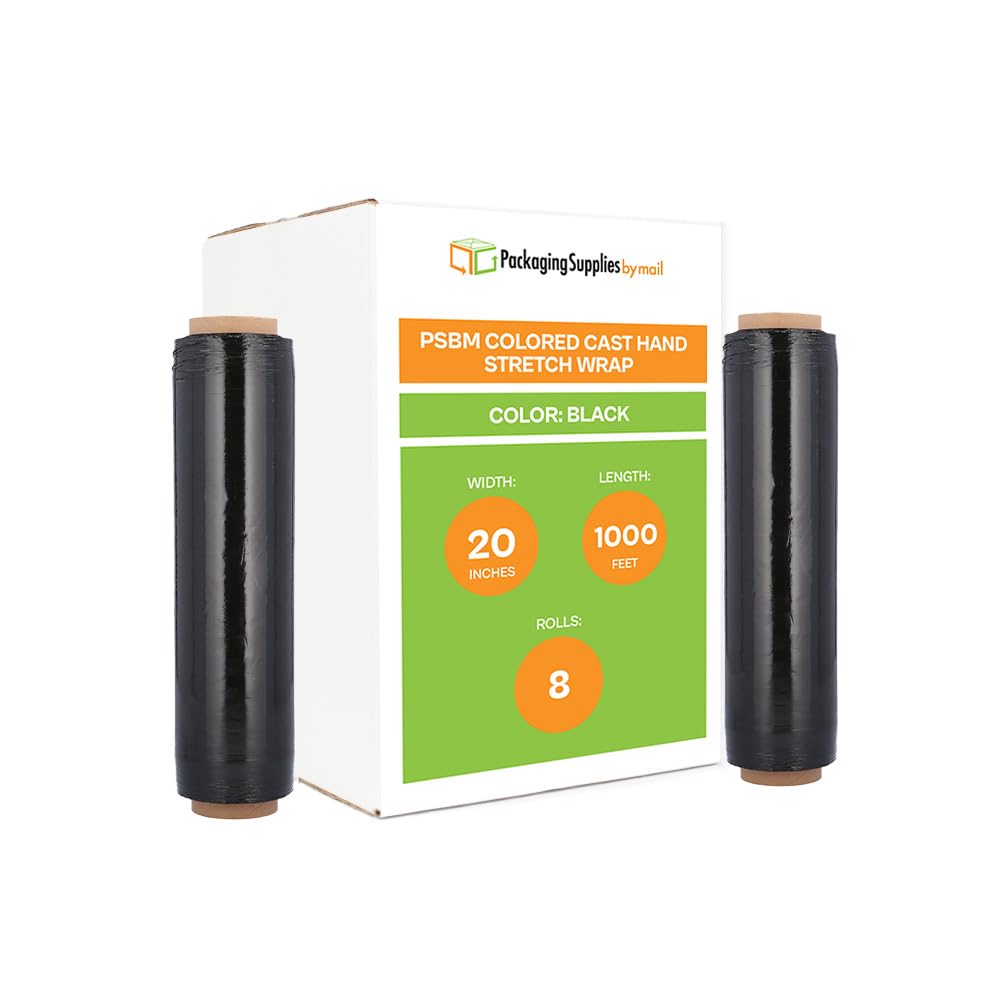 Black Stretch Wrap for moving, 8 Pack of 20 Inch x 1000 Feet, High Cling moving stretch wrap, Cast Hand Stretch Film moving wrap, Strong Plastic Wrap for Moving furniture