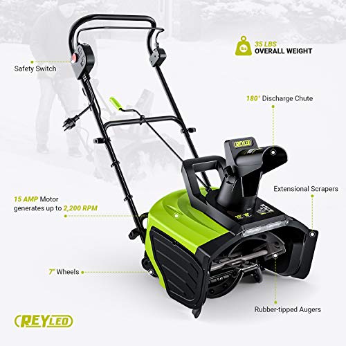 Electric Snow Blower, 20-Inch 15-Amp Corded Snow Blower, LED Lights, 180° Rotating Chute , Lightweight, Low Noise
