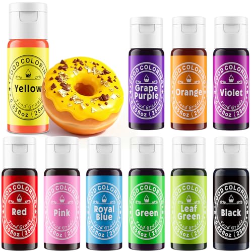 Image of Food Coloring Liquid 25mlx10 Colors for Baking,Cherrysea Food Grade Cake Food Coloring Set for Halloween, Fondant, Cookies, Icing, Easter Egg Dessert Decorating Making DIY Supplies Kit