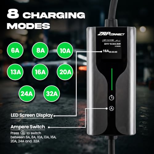 Image of 7.5kW Portable EV Charger 32A | Smart App Control | 1 Phase | IP67 Waterproof | 5M TPU Cable | Charger Only