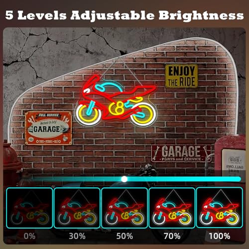 Image of Colorful Motorcycle Neon Sign LED Dirt Bike Light Up Garage Decor Vintage Racing Man Cave Wall Art Sport Motocross Fathers Day Neon Signs for College Room Night Lights Teens Bedroom Decorations