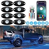 SUNPIE 8 Pod RGB Rock Lights,Rock Lights for Trucks Waterproof LED Underglow Lights Compatible with Jeep Wrangler UTV ATV Pickup Truck LED Rock Lights w/rf Remote APP Control