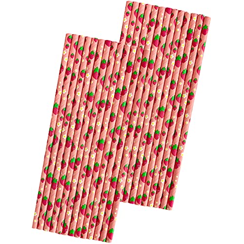 Pitillos de papel con diseño de fresas, 7.75 pulgadas, 50 unidades miniatura 1