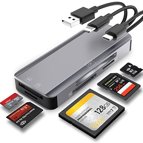 5-in-1-Multispeicherkartenleser, SD/TF/CF/MS/M2/Micro SD-Kartenleser für iPhone/iPad USB-C- und USB-A-Geräte, Keine Anwendung erforderlich, Plug and Play