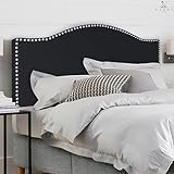 Naomi Home Catalina Queen Headboard – Upholstered Linen Tufted Panel with Nailhead Trim, Adjustable 12 Height Settings, Wall or Bed Frame Mount – Black