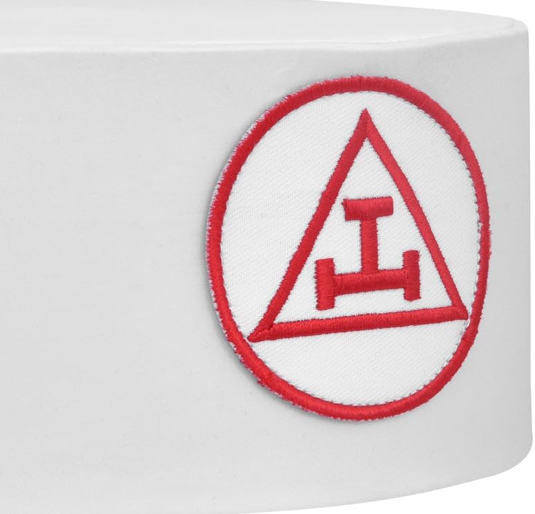 Royal Arch Chapter Crown Cap White with Red Triple Tau Embroidery Formal Ceremonial Headwear Cap