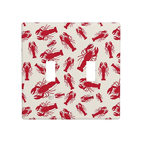Placa de pared con interruptor doble de langosta roja clásica, placa de interruptor, cubierta de salida decorativa, tamaño estándar de 4.72 x 4.72 pulgadas