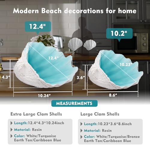 Extra Large Clam Shells Decorative Bowl-Turquoise Sea Shells Decorative Storage Bowls for Coastal Beach theme house table centerpiece decorations & Nautical decorations for coffee table -12.4"-1PC - Image 3