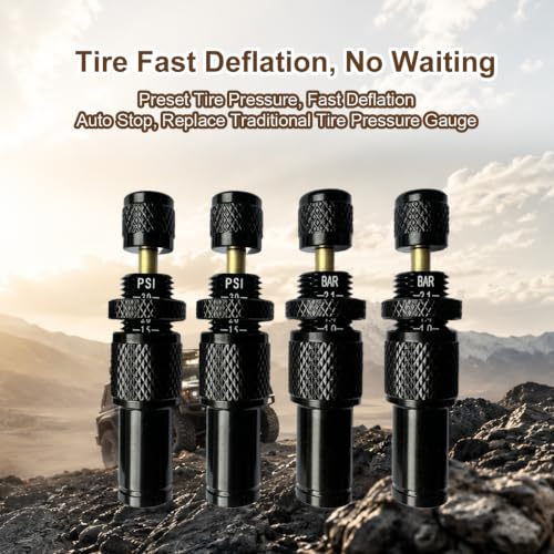 Image of SUVCARMPING Adjustable Auto-Stop Tire Deflator Valve Kit (10-30 PSI) 4 PCS Screw-on Tyre Air Down Tool for Offroad 4x4(MS-TD04)
