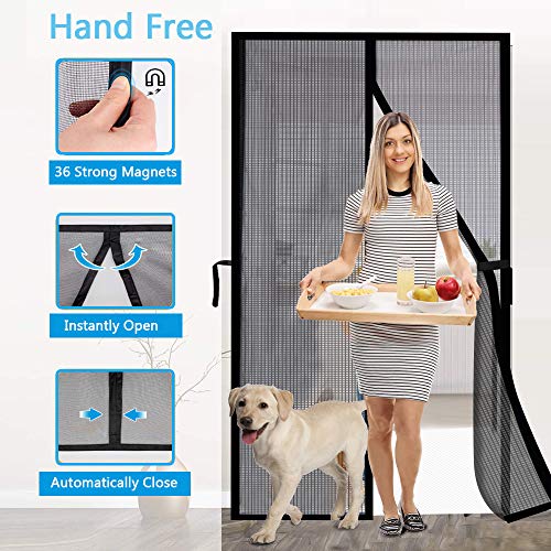 ACMETOP Magnetic Screen Door 38\" x 83\", Upgraded Fiberglass Mesh Screen Door with Handy Hasps, Door Screen with 36 Magnets & 6 Weighted Sticks, Full Frame Hook & Loop Fits Door Size Up to 38\" x 83\" - Thumbnail 6
