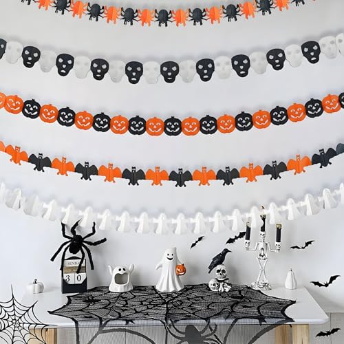 KOMEIYL 5pcs Halloween Decoracion Guirnalda, Halloween Calabazas Calaveras Murciélagos Fantasmas Arañas Guirnalda, Halloween Papel Guirnaldas pour Cuélgalo Marco Puerta Crear Ambiente Festivo