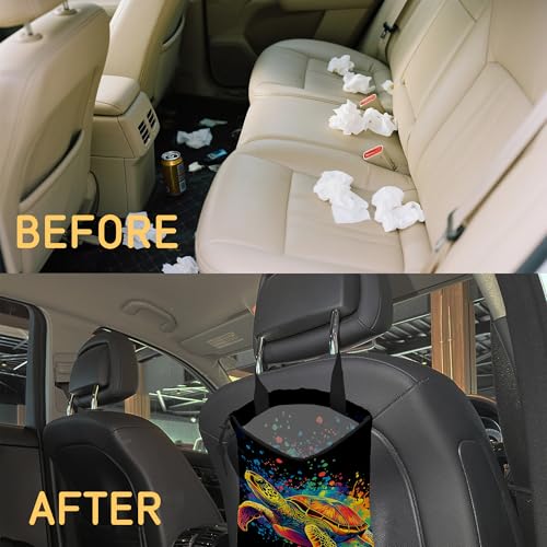 Image of Watercolor Sea Turtle Car Garbage Bag, Small Car Trash Bag Hanging Back of Seat,Drawstring Car Trash Bag with Adjustable Buckle,Car Accessories for Camping Travelling
