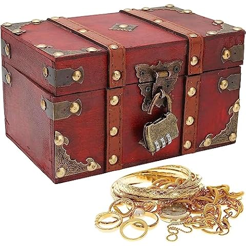 LIZEALUCKY Vintage Wooden Boxes With Lock, Decorative Wooden Storage Box Treasure Jewelry Chest, Decorative Small Wood Box with Lid Wood Box Chest Case Holder Organizer for Jewelry Storage Cover