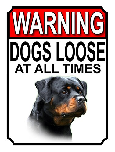 Shawprint WARNING DOGS LOOSE AT ALL TIMES METAL GATE SIGN ROTTWEILER (Mixed, 8 x 6)