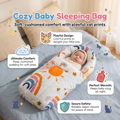 Image of StarAndDaisy 3 in 1 Baby Sleeping Bag for New Born, Baby Bedding Set, Washable & Foldable Cotton Design Godari, Toddlers Bed, Baby Bedding, Baby Mattress, Cradle Bed (Sun Print)