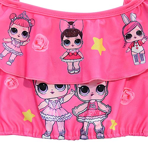 Rohero Toddler Baby Girls Swimsuits Two Piece Doll Print Ruffle Swimwear Bathing Suit for Doll Surprised Beach Tankinis (140cm/ 7-8Y, Star Rose)