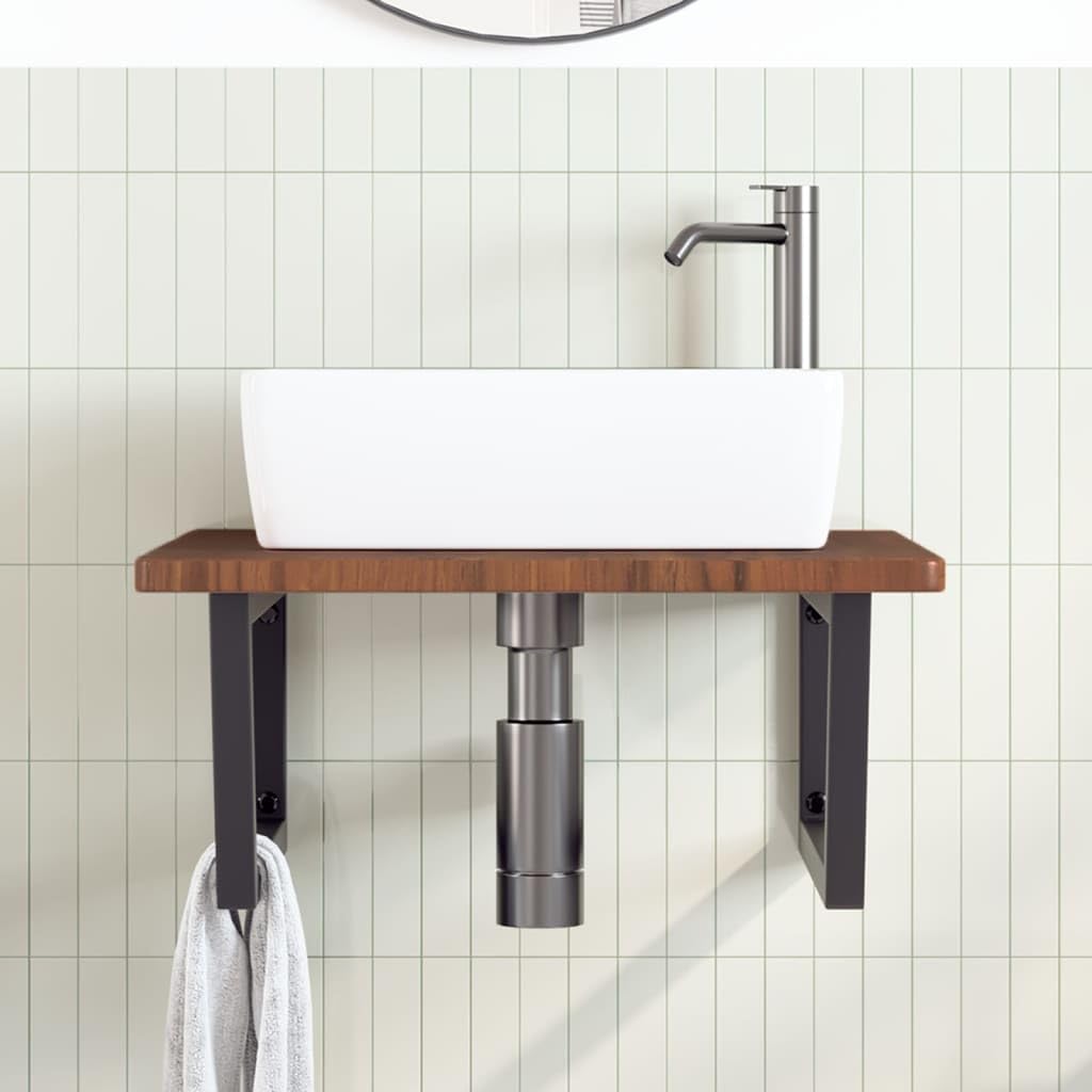 Mangloder - Piano lavabo in legno di rovere massiccio con supporto in acciaio, 60 x 60 x 2,5 cm, trapezoidale, portata fino a 100 kg, montaggio a parete sospeso, per bagno