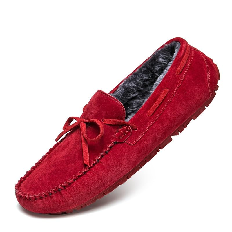 Mens Loafers Shoe Suede Faux Fur Lining Boatshoes Anti-Slip Comfortable Flat Heel Wedding Slip On