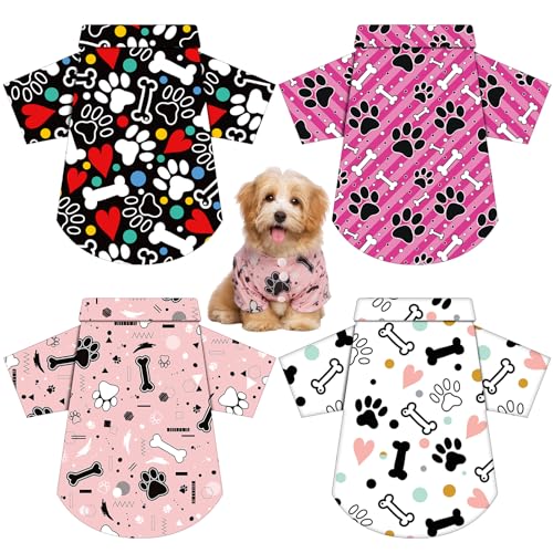 Weewooday 4 Pieces Small Pet Summer T-Shirts Hawaii Style Floral Pet Dog Shirt Breathable Cool Clothes Beach Seaside Puppy Sweatshirt for Puppy(Bright Style,Xs)