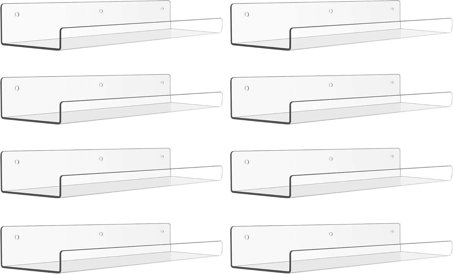 Ashani Creations Acrylic Floating Wall Shelves, 15 x 4 x 2.5 in, Clear, Set of 2, Modern Wall Mount Display Shelf (Clear, 15, 8)