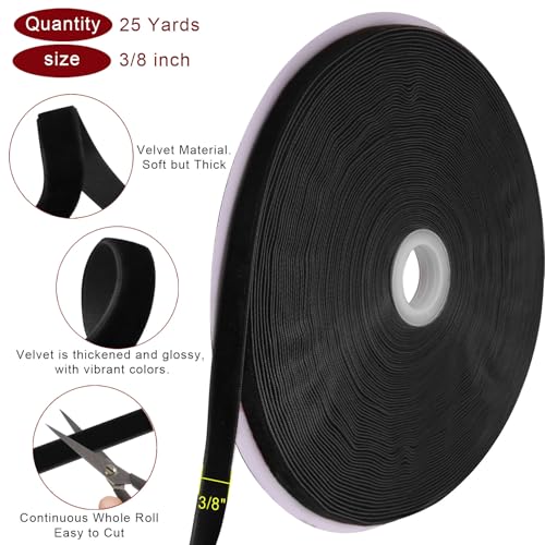 Image of Tsorode 25 Yards Velvet Ribbon for Christmas Tree Gift Wrapping,3 /8 Inch (Black, 3 /8 inch)