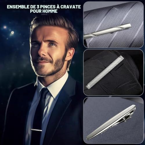 Batheidon 3Pcs pince a cravate homme, pince cravate homme, Cravate Bar Clips en Schwarz Polie pour Cravates Régulières, Mariage, Affaires, Anniversaire, et Vie Quotidienne, Idéal pour Hommes (Noir) – vue 3
