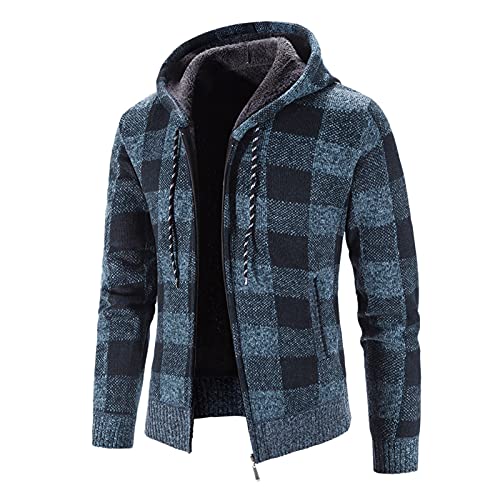 Plaid Hoodies Cardigan for Men Hoodie Zip Up Winter Sherpa Lined Cardigan Sweatshirt Long Sleeve Knitted Cardigan Sweater2