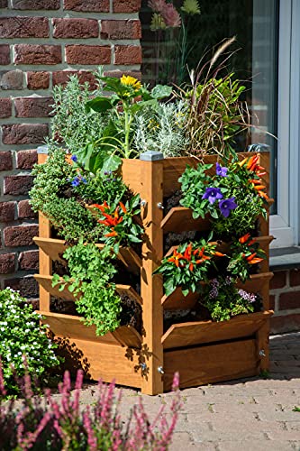 dobar® 56235FSCe Hochbeet & Komposter 3 in 1 - Multifunktions-Pflanzkasten | Vertikalbeet | Kompostierer Massivholz 180L | Kräuterbeet | Salatbeet | Erhöhtes Gemüsebeet | 64,5 x 64,5 x 75,5 cm | Braun