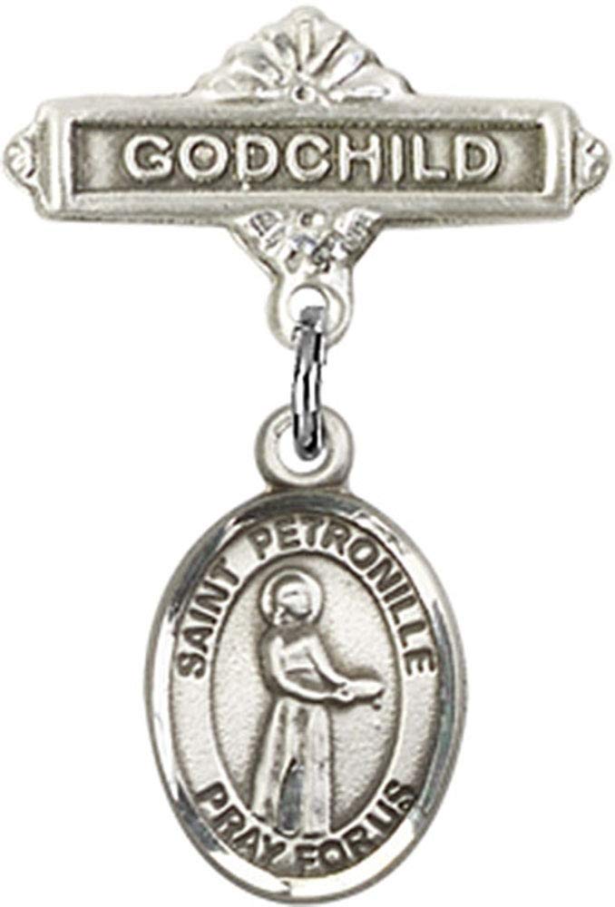 Jewels Obsession Baby Badge with St. Petronille Charm and Godchild Badge Pin | Sterling Silver Baby Badge with St. Petronille Charm and Godchild Badge Pin - Made In USA