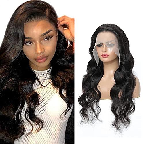 Body Wave Lace Front Wigs Human Hair 13x4 Lace Frontal Wigs for Black Women Density Brazilian Vrigin Hair Transparent Lace Pre Plucked with Baby Hair (20 Inch, Natural Color)