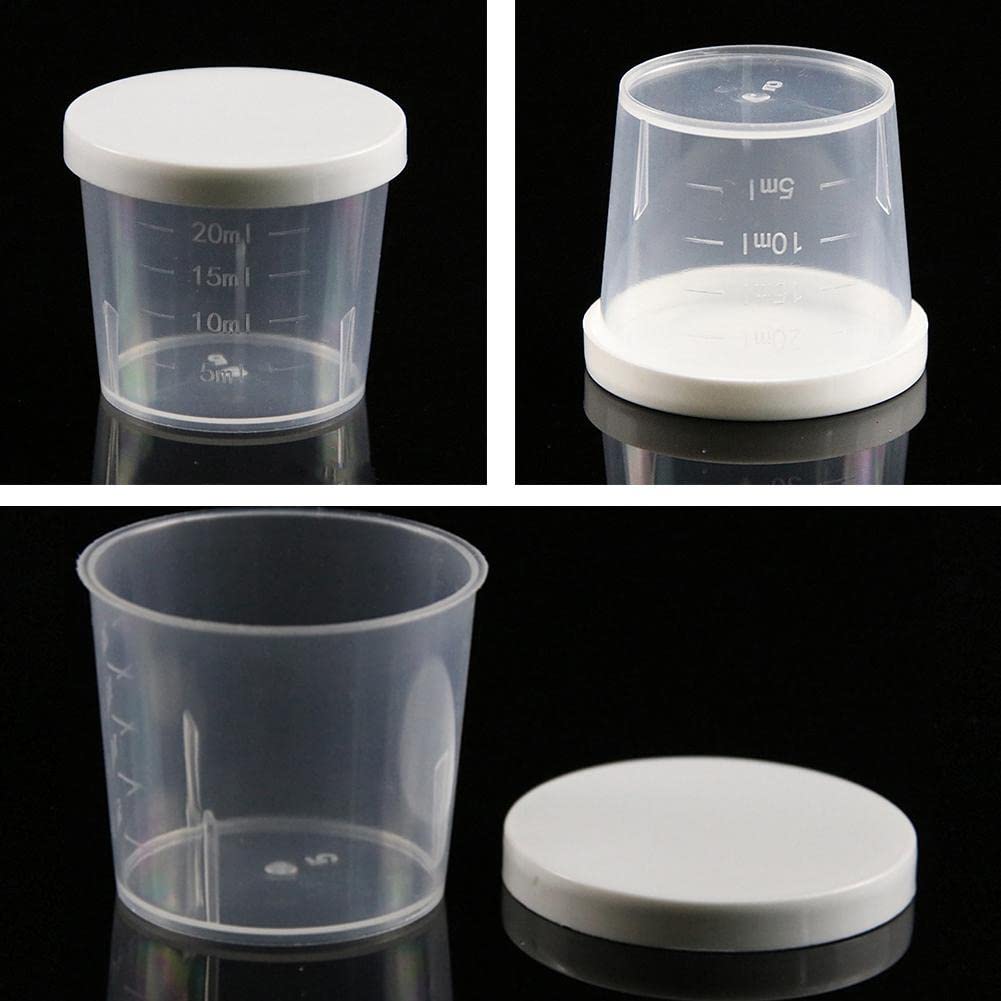 Bicchiere dosatore in plastica trasparente con coperchio, dosatore multiuso per medicina liquida, cucina e artigianato, facile da leggere, graduato (50 ml)