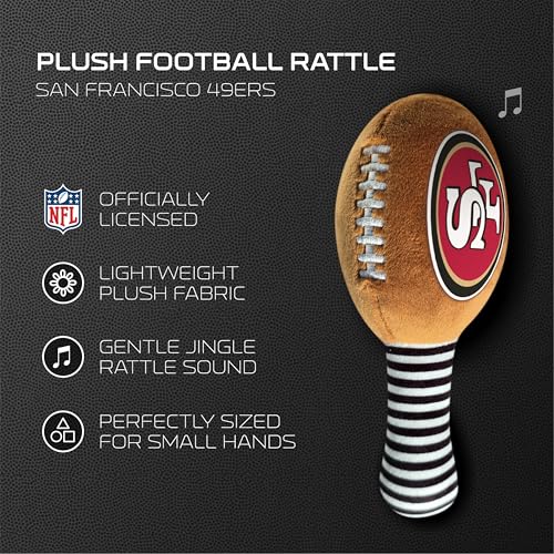 Image of San Francisco 49ers Plush Football Rattle by Smilo - Officially Licensed NFL Baby Rattle Toy - Soft Baby Rattle with Bell - for Babies and Toddlers from 3 Months