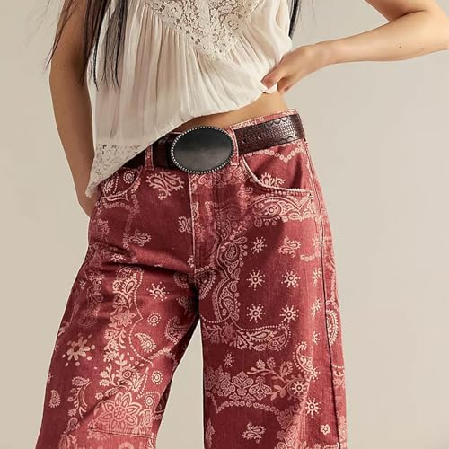 Women's Baggy Boyfriend Barrel Jeans, Mid Rise Wide Leg Ankle 2025 Fall Winter Y2K Floral Print Boho Denim Pants4