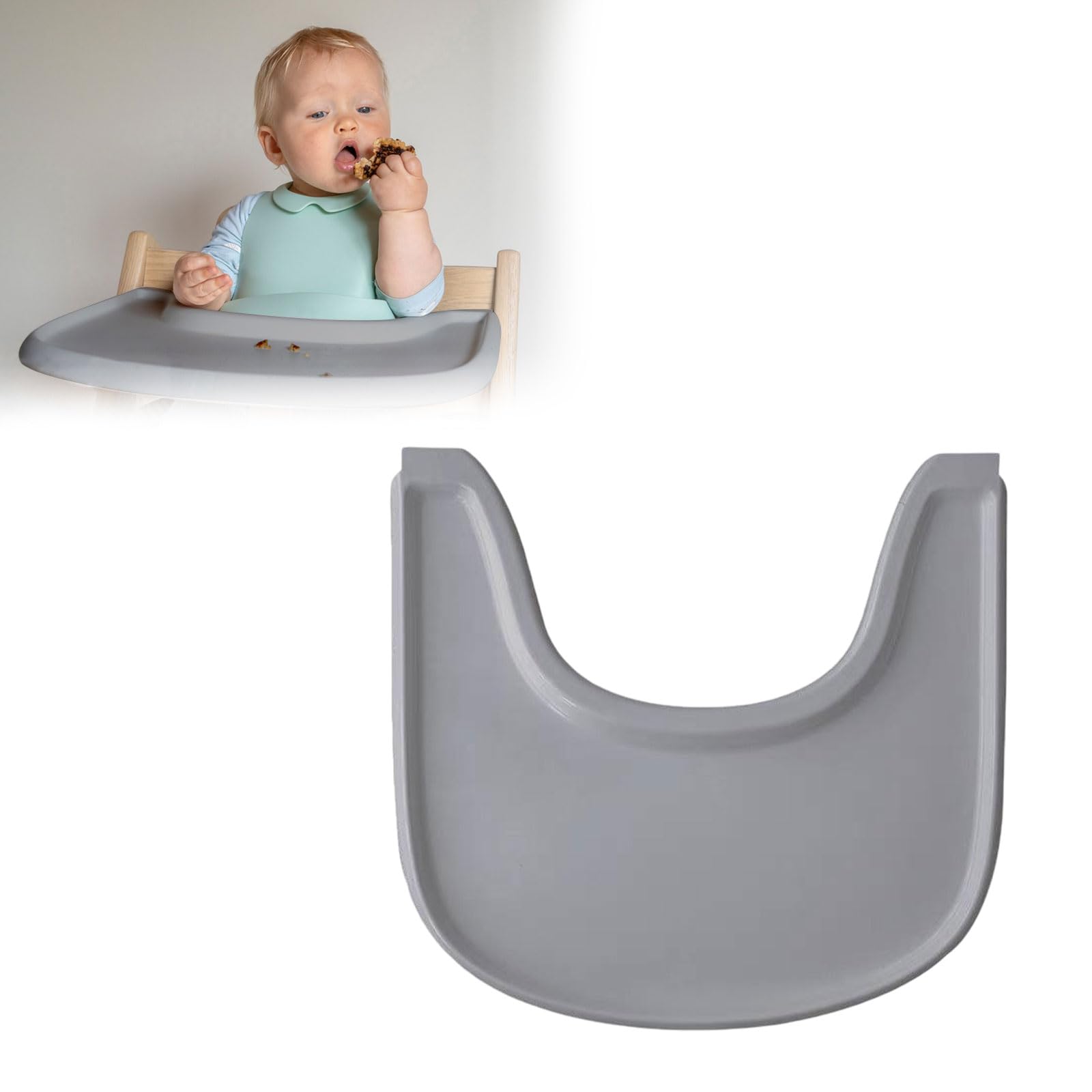 Tray für Hochstuhl,Tablett Kompatibel mit Stokke Tripp Trapp Stuhl,100% BPA-frei,Einfach zu montieren,glatter Oberfläche starker Saugkraft,Hochstuhlzubehör für Kleinkinder 6–36 Monate (Grau)