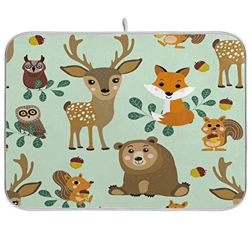 Tapis de séchage vert animaux sauvages de la forêt pour vaisselle, accessoires de cuisine, plan de travail, égouttoir à vaisselle en microfibre, résistant à la chaleur, 40,6 x 45,7 cm Cover