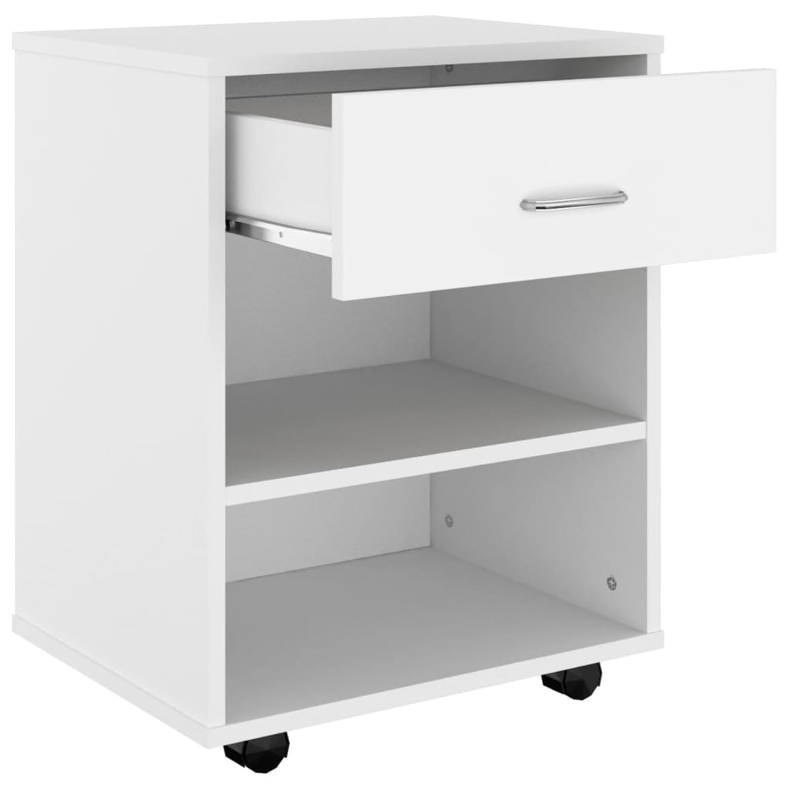 Homgoday Mueble con ruedas blanco, 46 x 36 x 59 cm, de madera contrachapada, mueble de muebles, armario, oficina, mueble de almacenamiento, estantes para ahorrar espacio