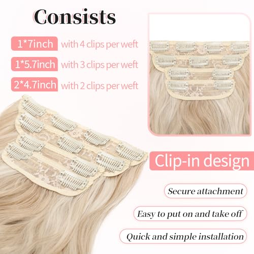 Image of KooKaStyle Wavy Thick Clip in Hair Extensions 20 inch Pearl Blonde | 4 Pieces Clip in Extensions,Fiber Double Weft Hairpieces,Natural Volume,Beach Wave Long Synthetic Hairpieces for Women